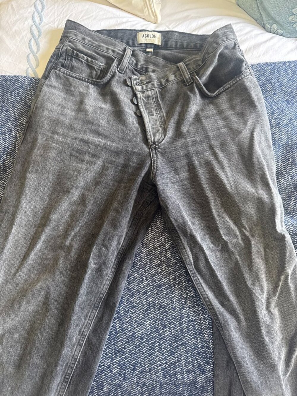 AGOLDE Criss Cross Straight High Rise Jeans Size 26 Washed Black Faded Gray Upsi